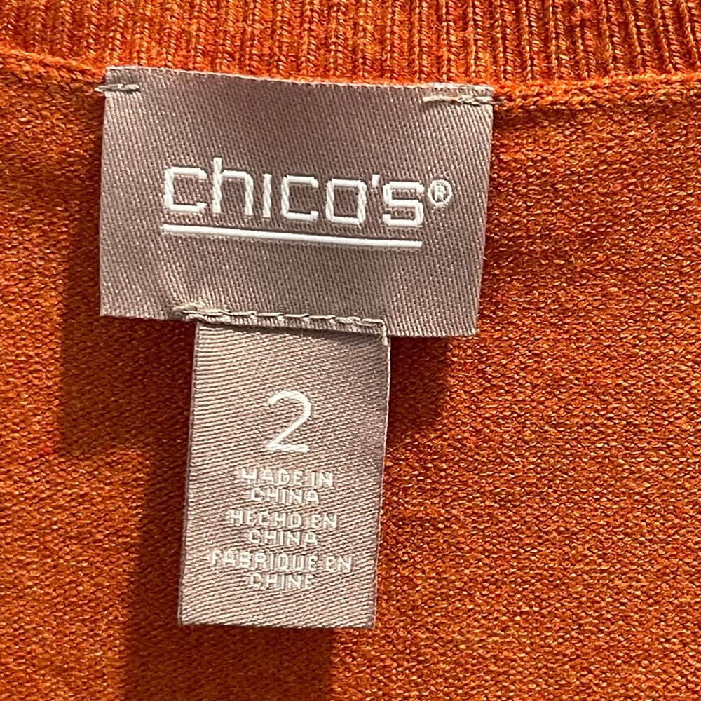 Chico’s Square Neck Rustic Orange Heather Pullover Sweater 3/4 Sleeve Nwt 2 - Picture 6 of 10